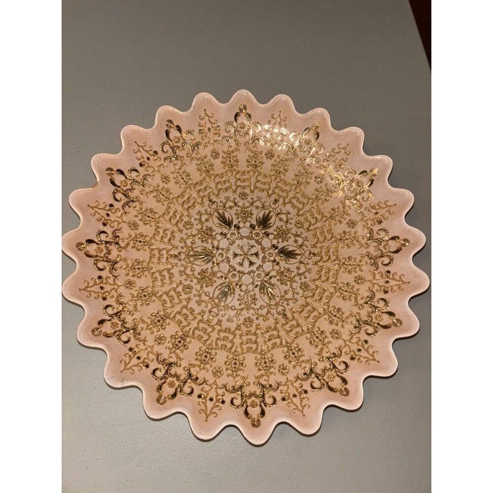 Azzurra Glass Bowl Silver Pink/Gold Made in Turkey Decorative Art Scalloped Bowl